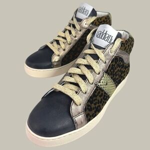 Vaddia High Top Sneakers Women 37‎ Black Leopard 6.5 Calf Hair Metallic Street